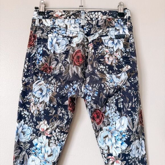 7 for all Mankind Skinny Floral Dark Navy Jean Size 26 - Picture 5 of 8